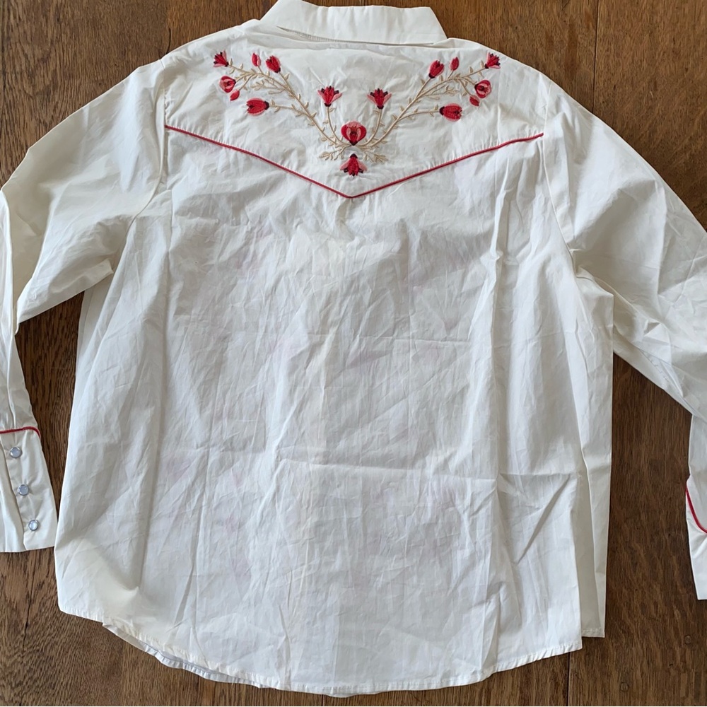 Lucky & Blessed 100% Cotton Snap Button Shirt with Red Floral Embroidery - Picture 9 of 11